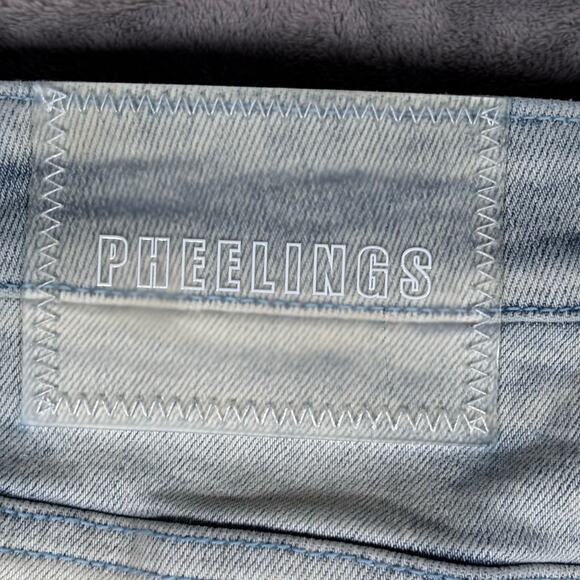 Pheelings Men’s 34 Light Wash Embroidered Denim Jeans Raw Hem - Picture 10 of 12